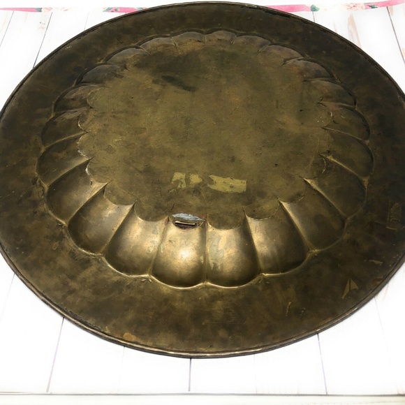 Vintage BRASS Hand Engraved Tray Platter Mid Centu - Picture 5 of 8